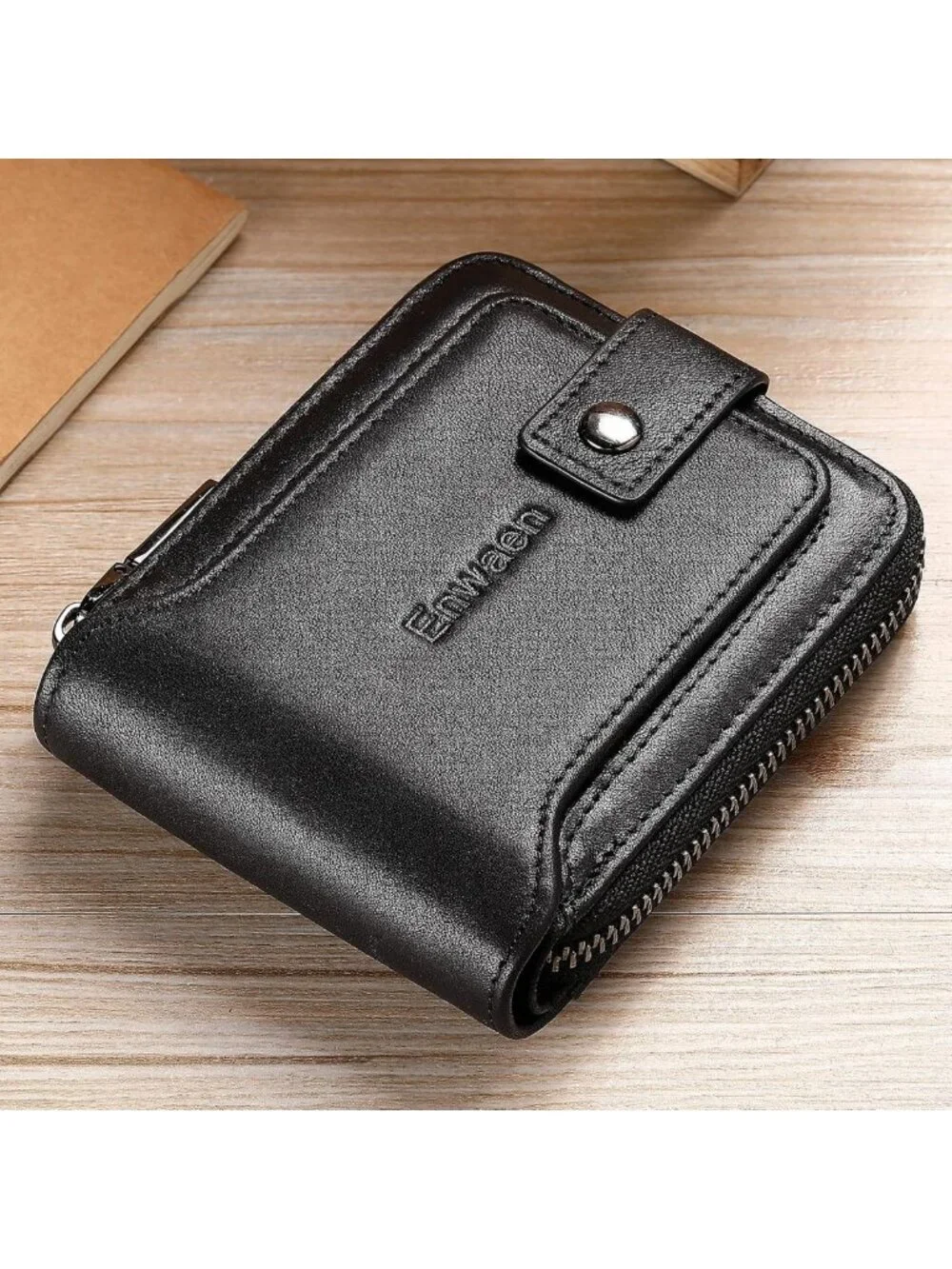 Genuine Leather RFID Blocking Bifold Zipper Wallet for Men with Card Holder